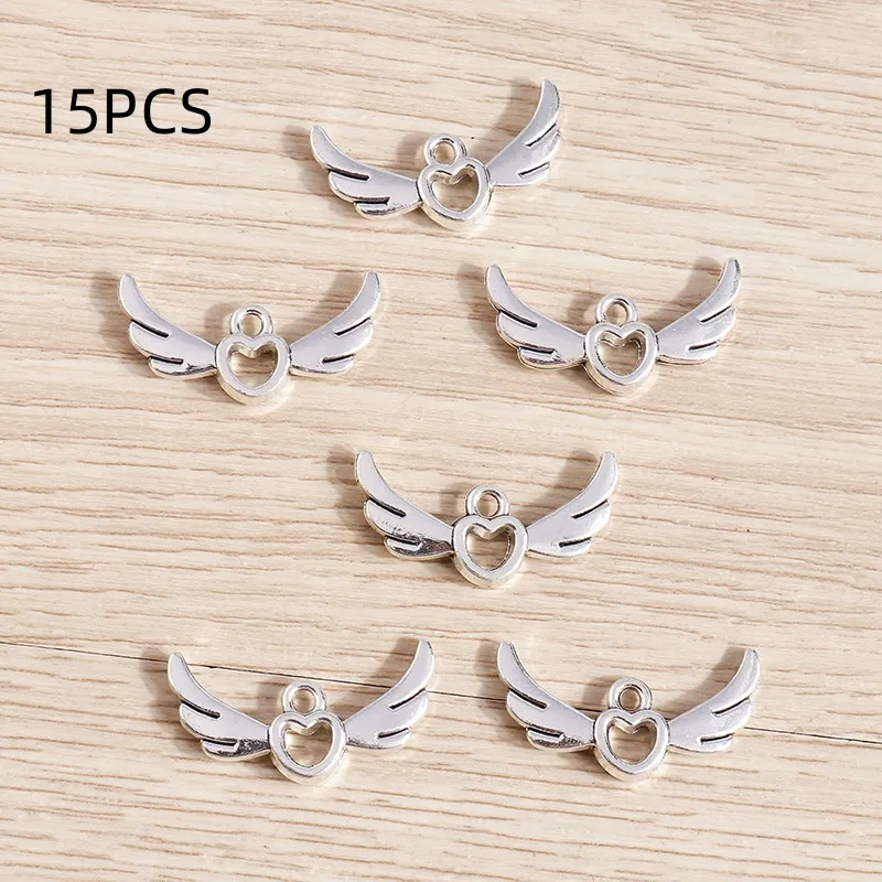 Electroplated Alloy Hollow Love Angel Wings Pendant - Silver