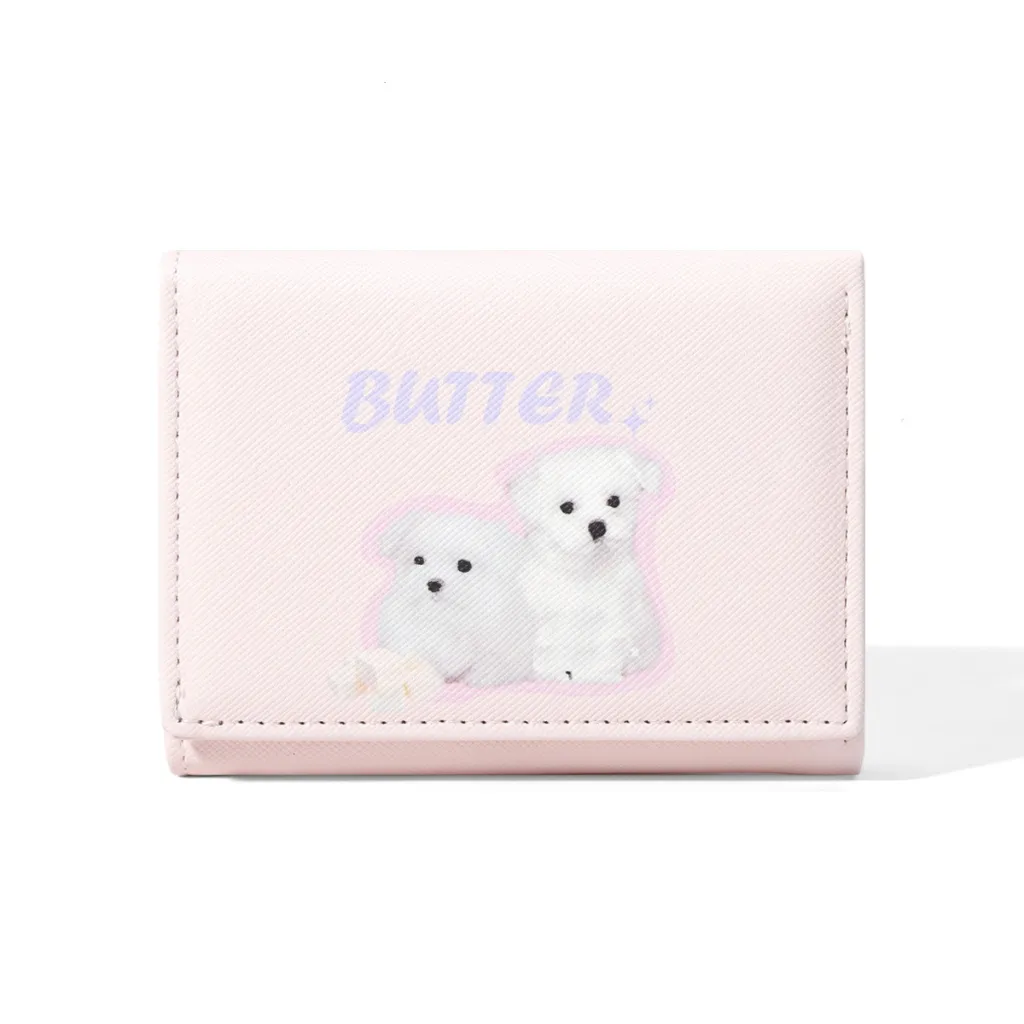 Cute Ladies Card Holder Fashion Cross Pattern Three Fold - Pink
