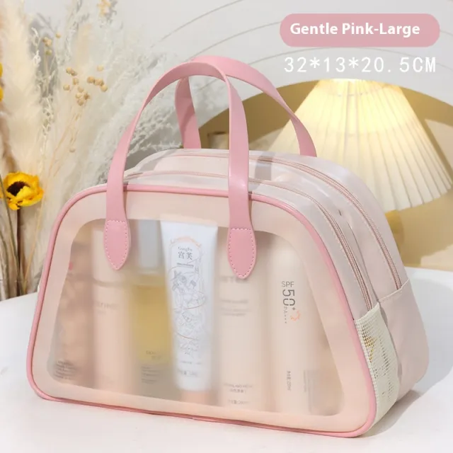 Dry Wet Separation Wash Bag Double layer Semicircle Carrying Case Pink - Shop at LoveMi
