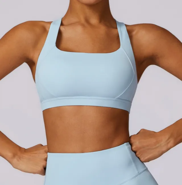 Shockproof Running Wearing Fitness Clothes And Bras Sky Blue - Shop at LoveMi