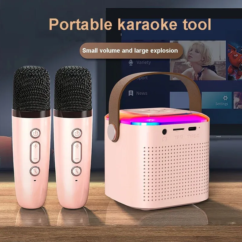 Microphone Karaoke Machine Bluetooth-compatible Speaker with 2 Wireless Mic