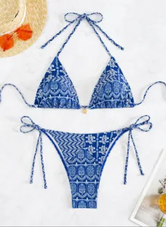 Split Bikini Printing Stitching Bandage Swimsuit - Picture Colour-Xs - View 1