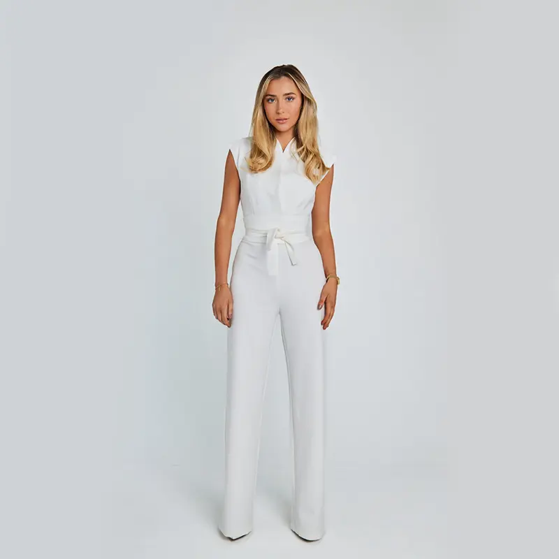 Fashion Elegant Long Sleeveless Jumpsuit Summer V-neck Casual Wide Leg Long