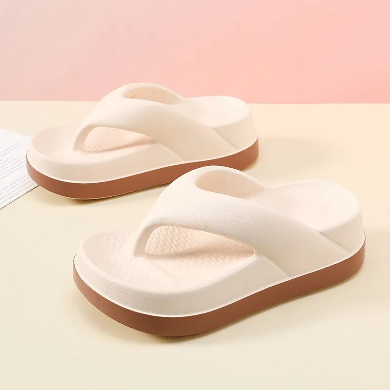 Women's Platform Height Increasing Flip Flops Casual Non-slip - Beige