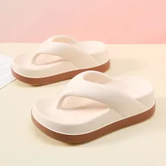 Women's Platform Height Increasing Flip Flops Casual Non-slip - Beige - View 1