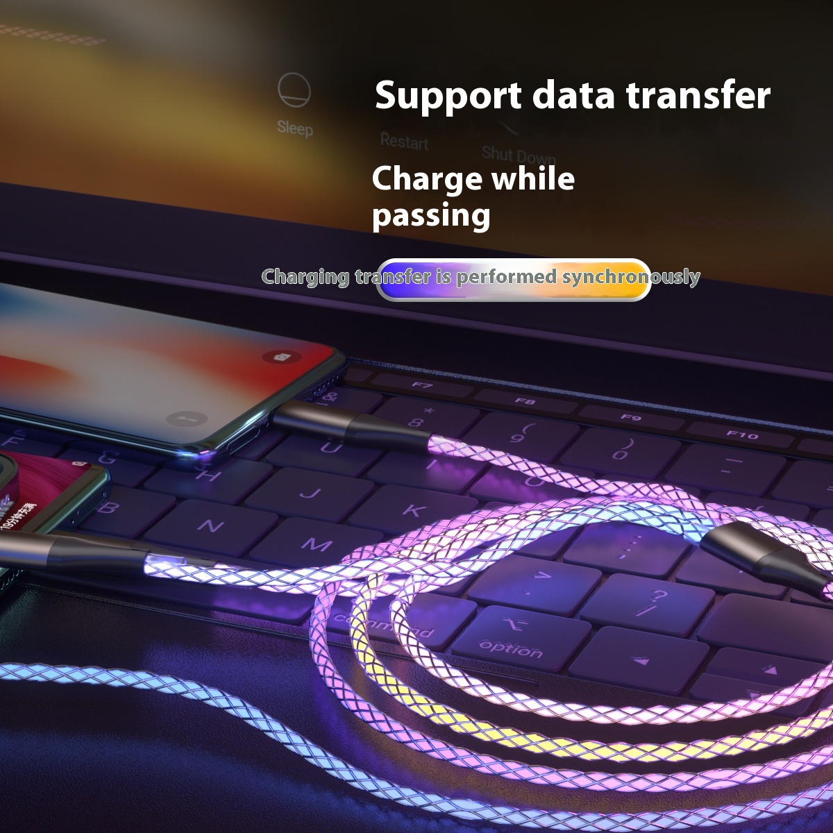One-to-three Luminous Fast Charging RGB Data Cable - Image 4