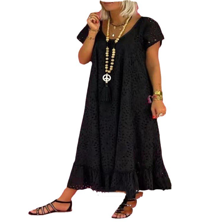 Lace Round Neck Collar 34 Sleeve Lace Long Dress