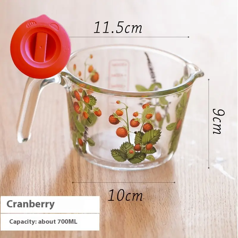 Flower Measuring Cup Glass With Lid Water Milk Cup