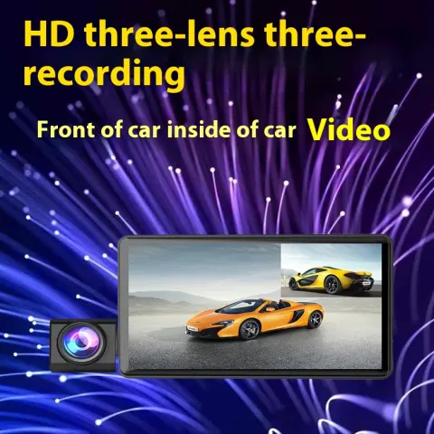 Three Lens Dashcam 4 Inches Front and Rear