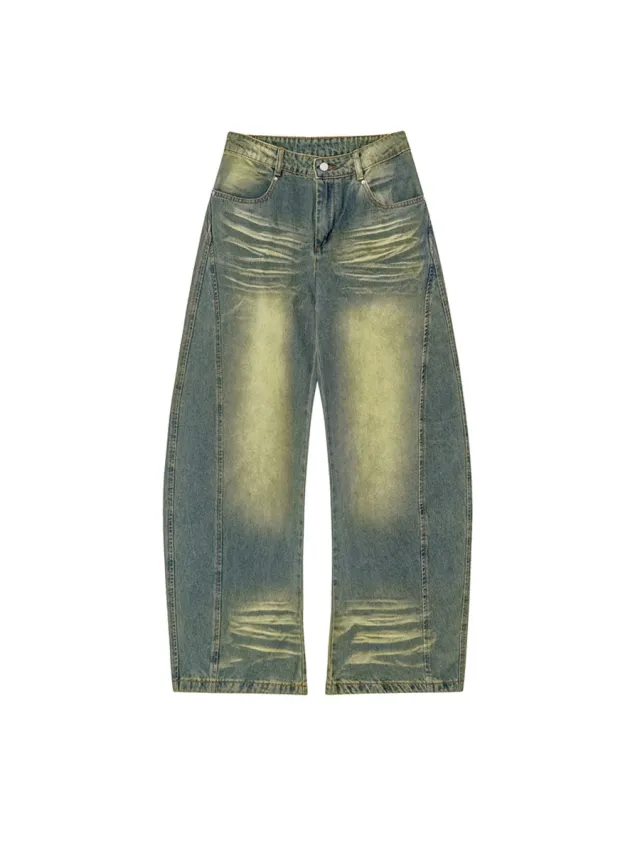 Washed Yellow Blue Patchwork Micro Harlan Denim Pants Yellow - Shop at LoveMi