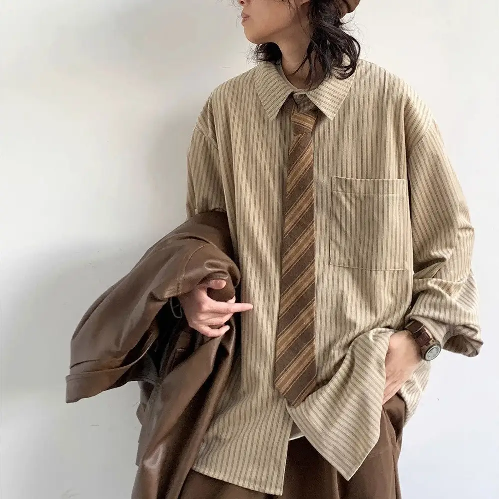 Japanese Style Retro Striped Shirt Bottoms