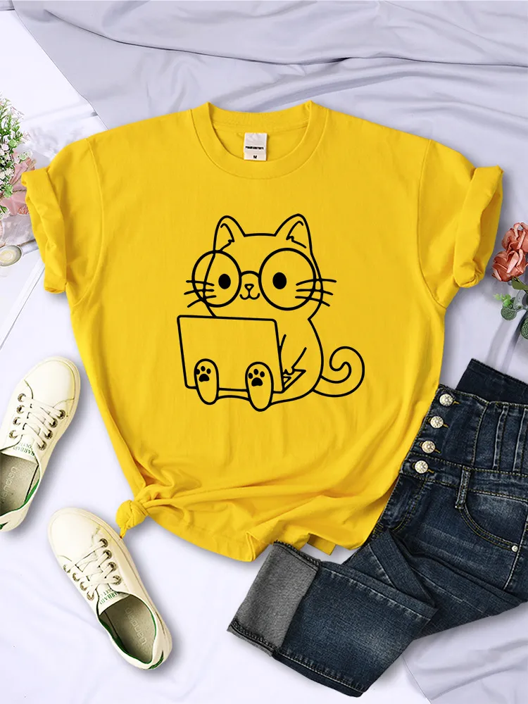 European And American Digital Printing Casual Short-sleeved T-shirt - Yellow