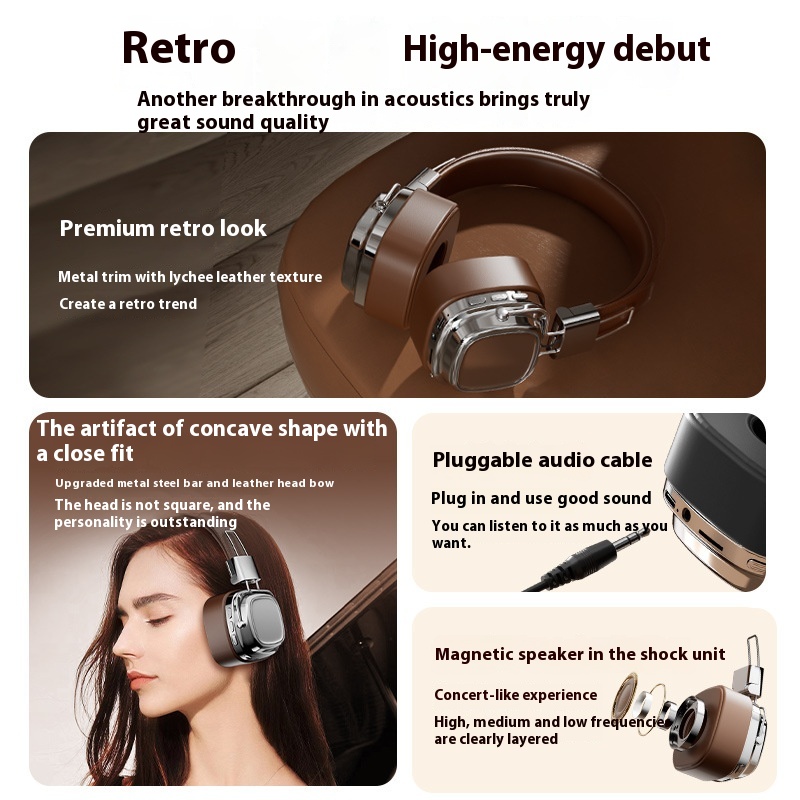 2024 nei Retro-Headset drahtlose Bluetooth-Headset DJ Stereo-Sound Bluetooth 5.3 zesummeklappbar Headset-Player-Wiel_voghion.com