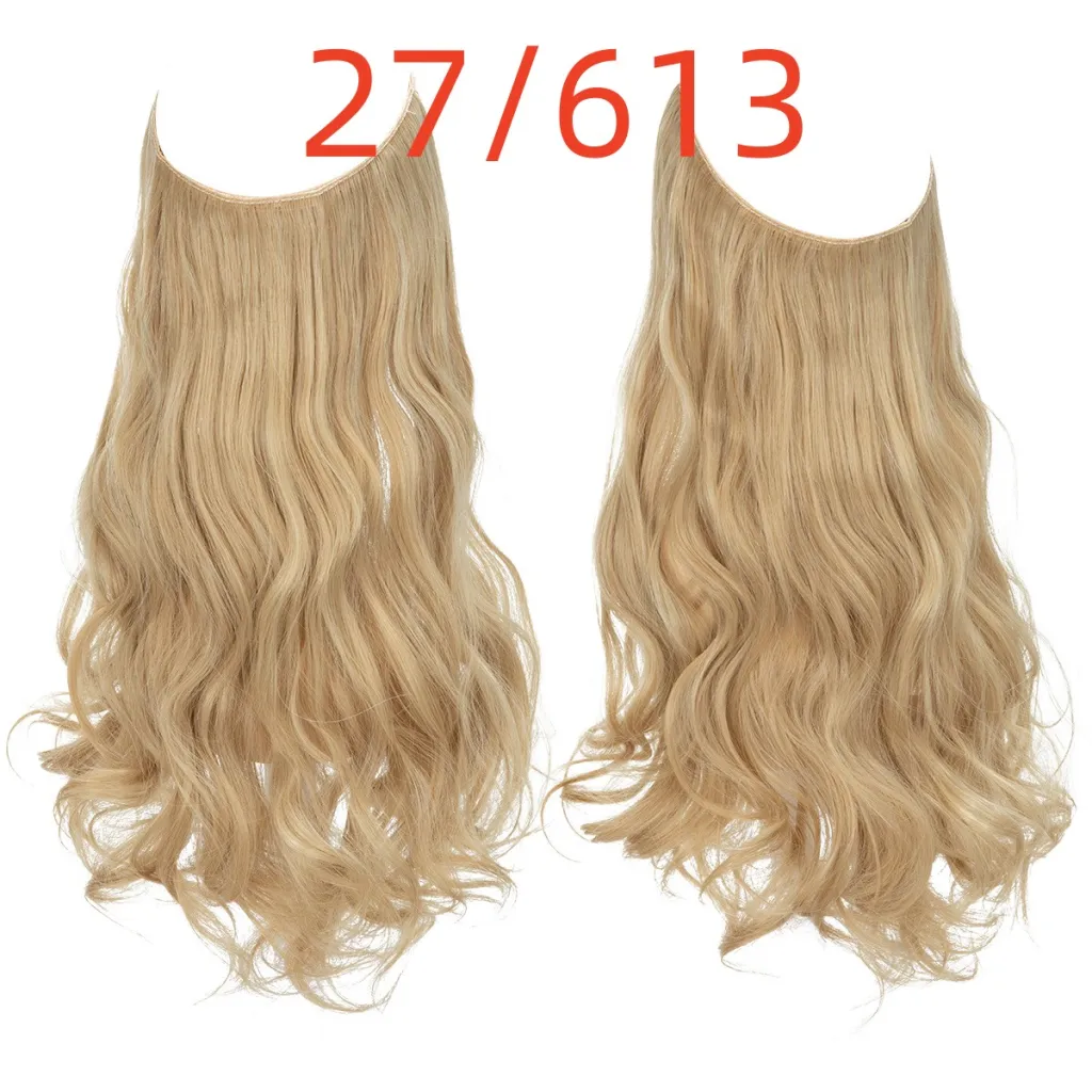 Wig Female Fish Line Type Long Curly Hair Chemical Fiber Extension Piece Matte High Temperature Silk Fish Silk Thread Wig Piece - 27And613