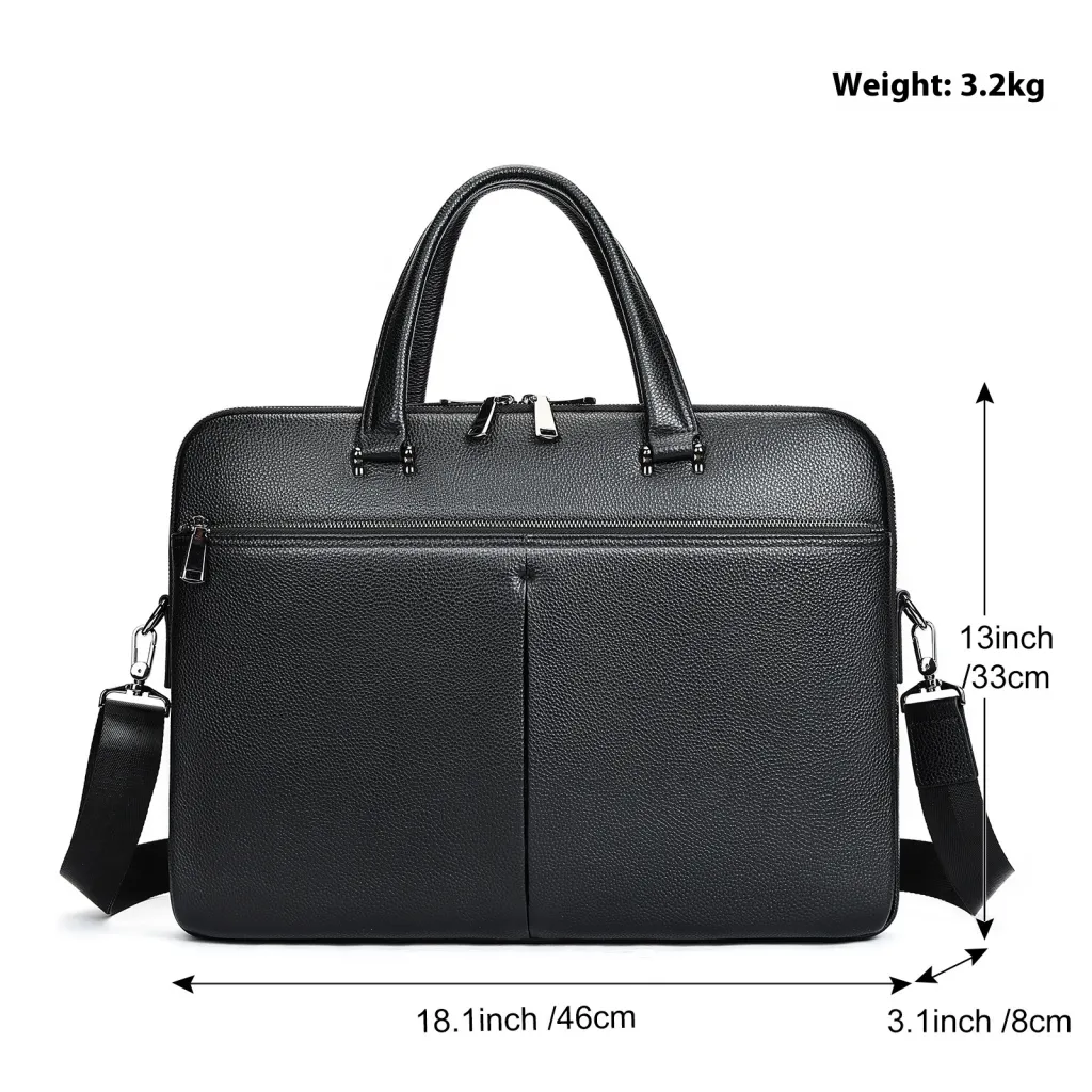 Men's Handbag Horizontal Briefcase Large Capacity First Layer Cowhide 17-inch Computer Bag - Black