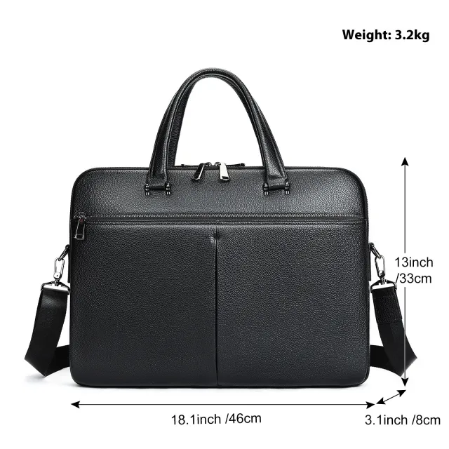 Men's Handbag Horizontal Briefcase Large Capacity First Layer Cowhide 17 inch Computer Bag Black - Shop at LoveMi