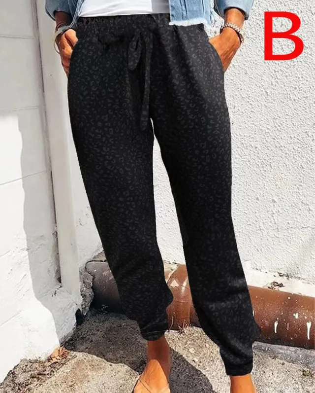 Hot Style Loose Print Casual Trousers For European Women Black - Shop at LoveMi