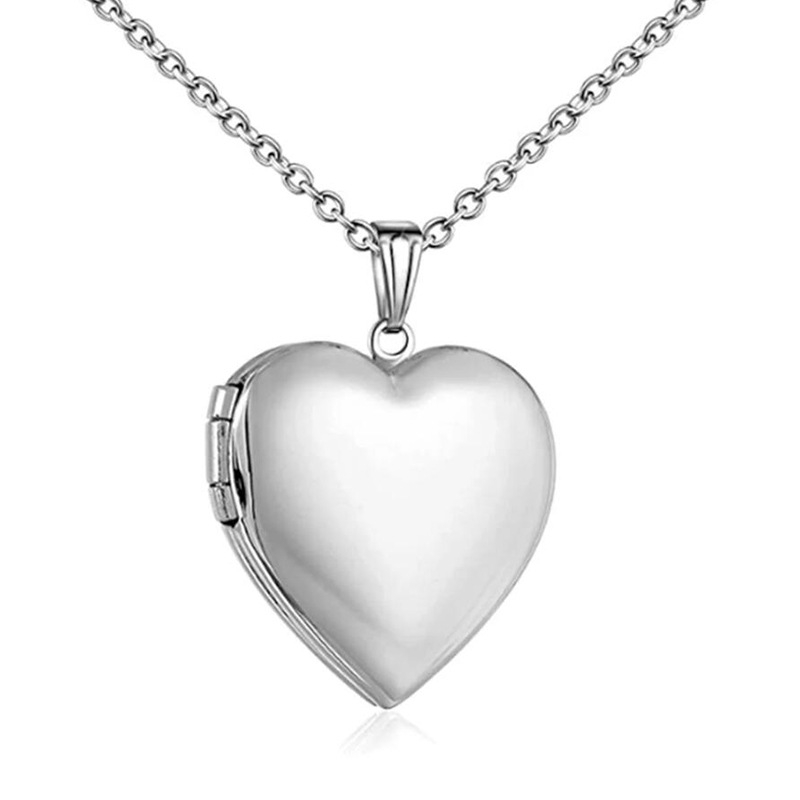 Laser Carved Stainless Steel Heart Picture Box Pendant Necklace
