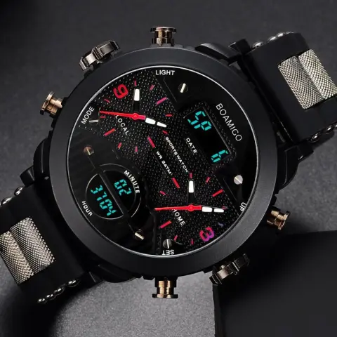 Men's Watch Electronic Quartz Double Display 3 Time Zone