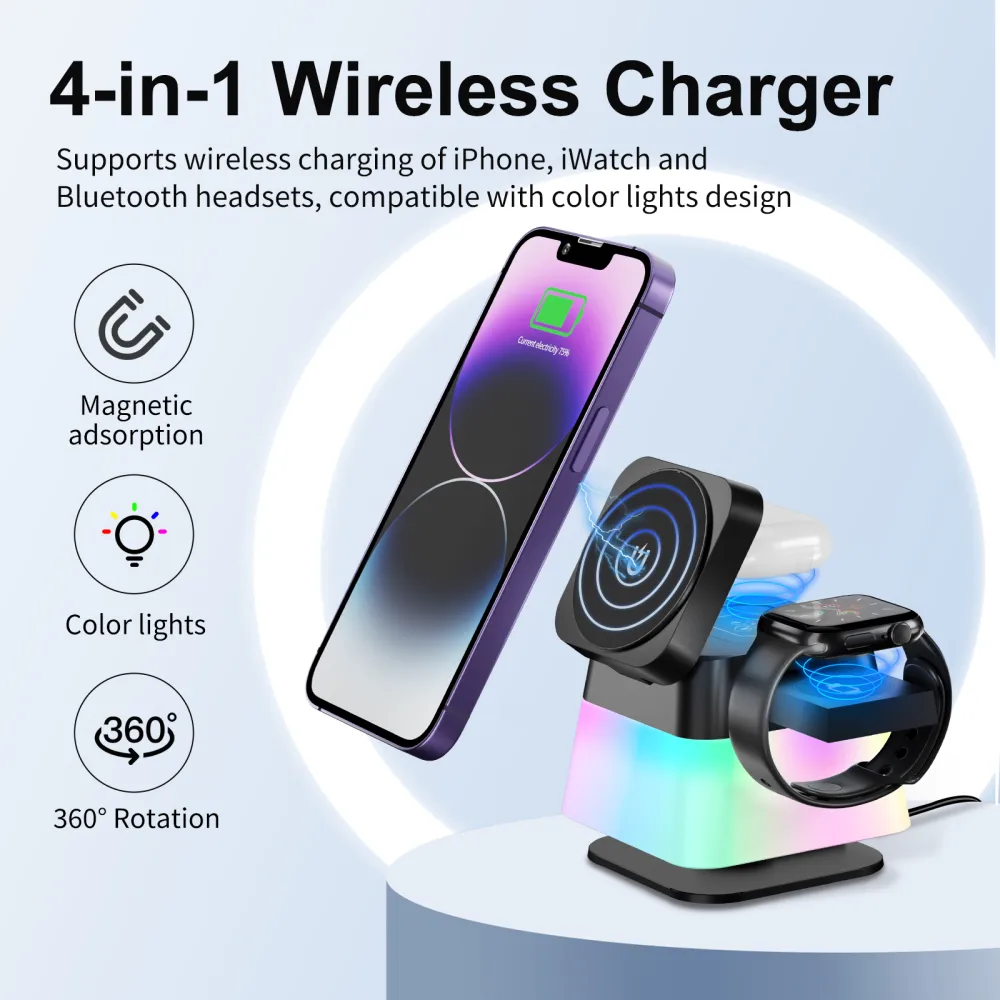 4 in 1 Rotatable Colorful Lighting Wireless Charger Stand