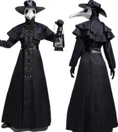 Plague Doctor Costume with Hat and Beak Mask for Men - Black - View 1