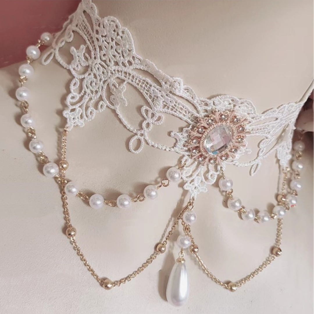 Flower Wedding Pearl Water Drop Multi-layer Lace Retro Lolita Necklace