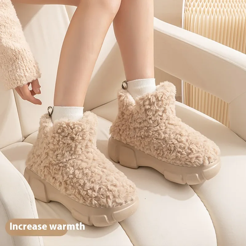 Female Winter Minimalist Warm Velvet Padded Thickened High-top EVA Non-slip Snow Boots - Coffee