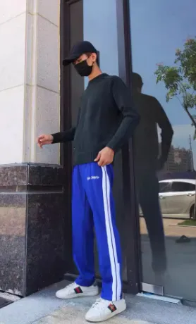 The New Basic All-match Hip-hop Hit Color Zipper Sports Jacket - Blue Pants