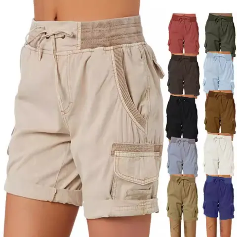 Women's Cargo Shorts with Pockets Casual High Waist Drawstring