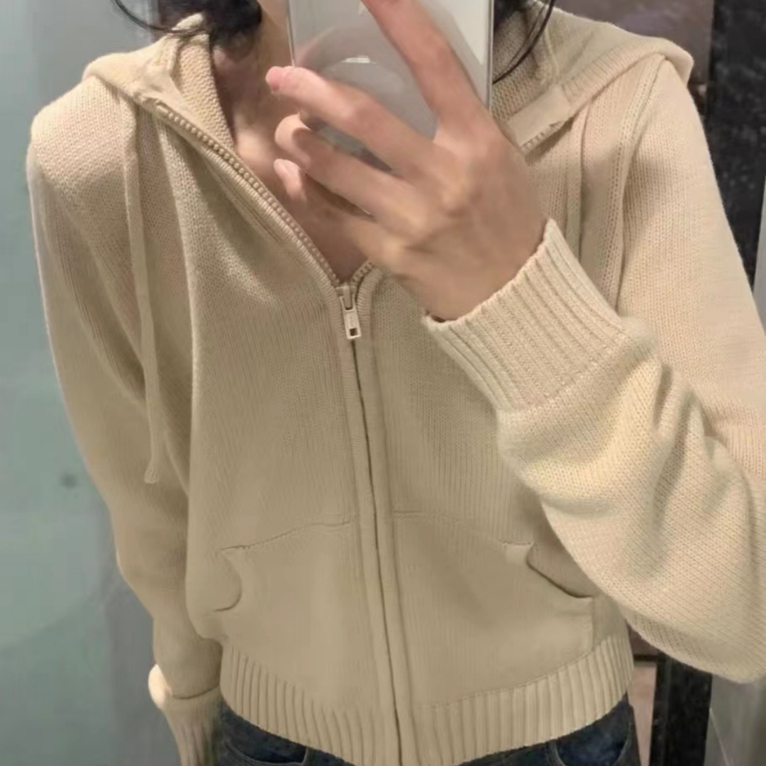 American-style Short Slim-fit Hood Zipper Sweater Cardigan Coat Fashion