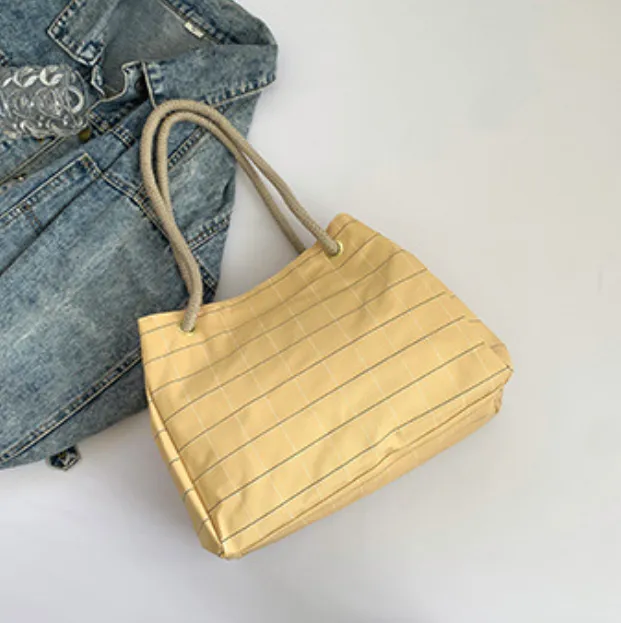 Simple Art Check Pattern Bag Large Capacity Student Class Commuter Tote Yellow - Shop at LoveMi