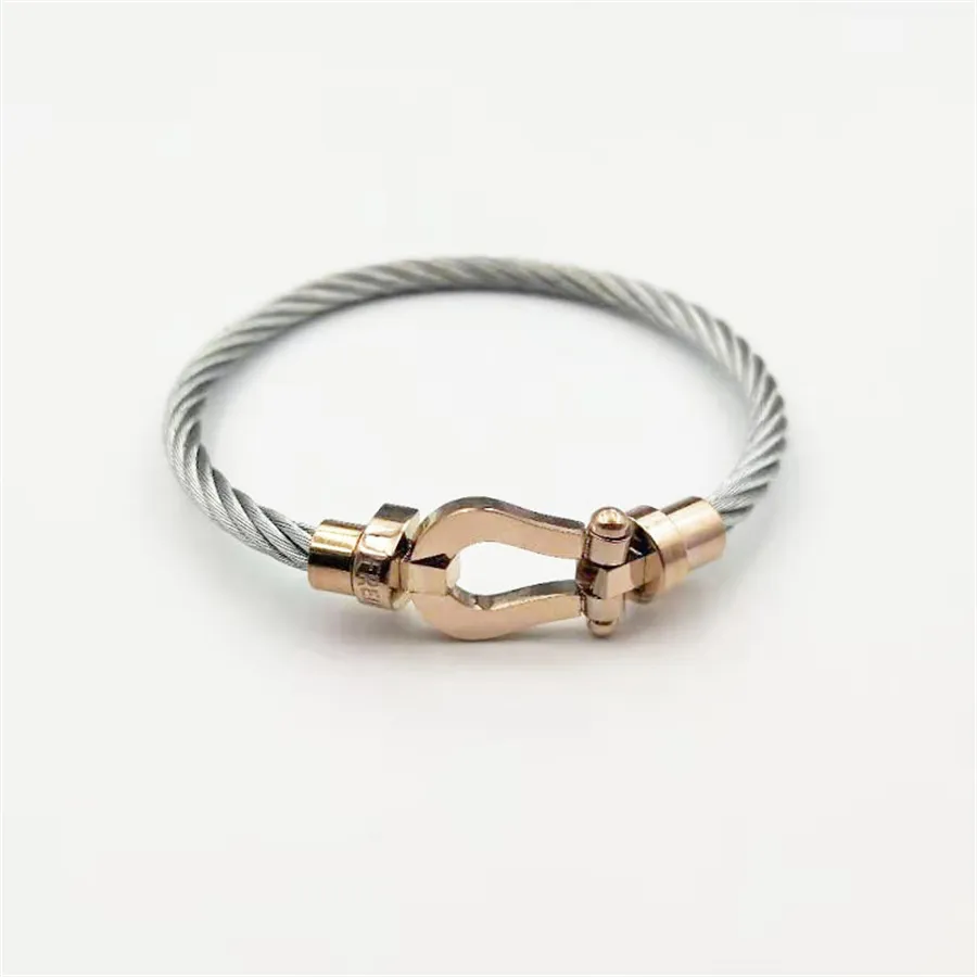 Magnetic Buckle Stainless Steel Wire Bracelet - Rose Gold Head Steel Rope B