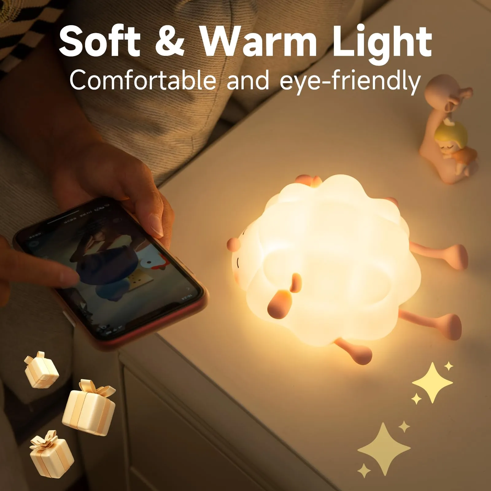 Cute Silicone Night Lights Sheep Cartoon Bedroom Lamp For Children's Room Decor Rechargeable Timing Dimming Sleep Night Light – image 3
