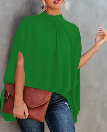 Women's New Casual Fashion Digital Print Split Doll Sleeve T Shirt Green - Shop at LoveMi