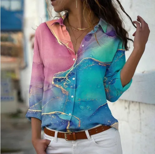 Digital Printing Long Sleeve Lapel Casual Shirt B25Shhgh2308111 2Xl - Shop at LoveMi