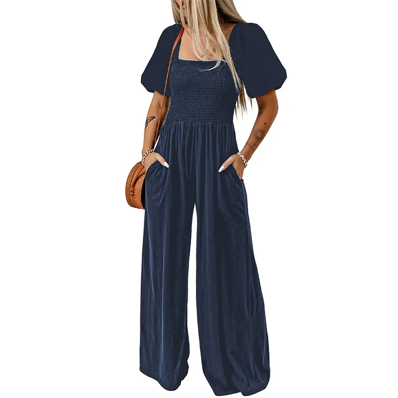 Women's Square Collar Short Sleeve Jumpsuit - P5