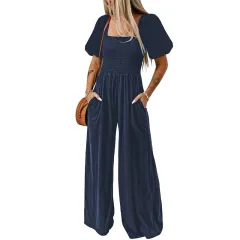 Women's Square Collar Short Sleeve Jumpsuit - P5 - View 1