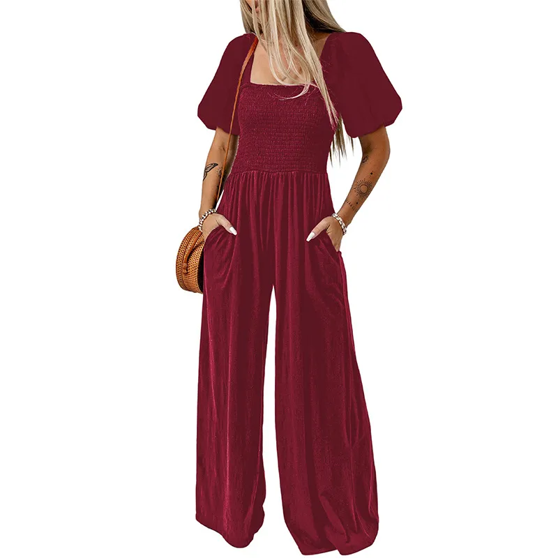 Women's Square Collar Short Sleeve Jumpsuit - P3-Xl