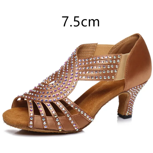 Latin Dance Shoes Hot Color Diamond Bright High Heel Soft Bottom Deep Flesh Color 7.5Cm 38 - Shop at LoveMi