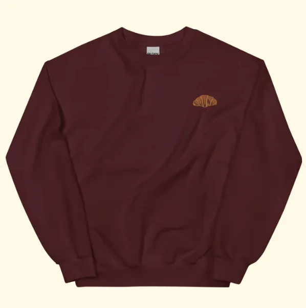 European And American Digital Printing Croissant Round neck Sweater Maroon - Shop at LoveMi