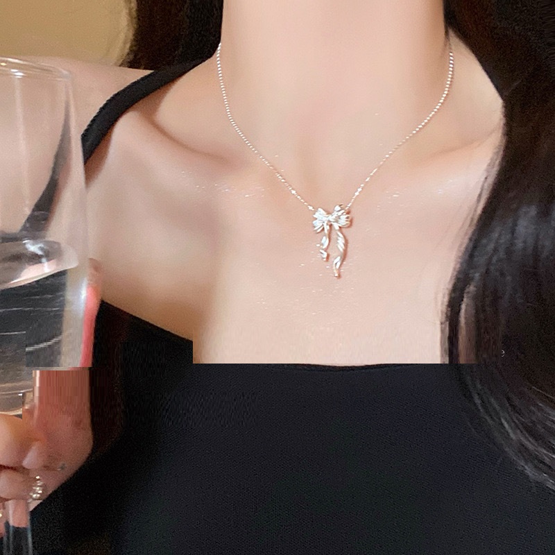 Escape Princess Simplicity Silver Bow Necklace Ins Style