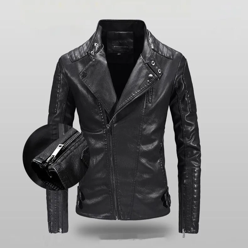 Trendy Leather Jacket Men's Fleece-lined PU