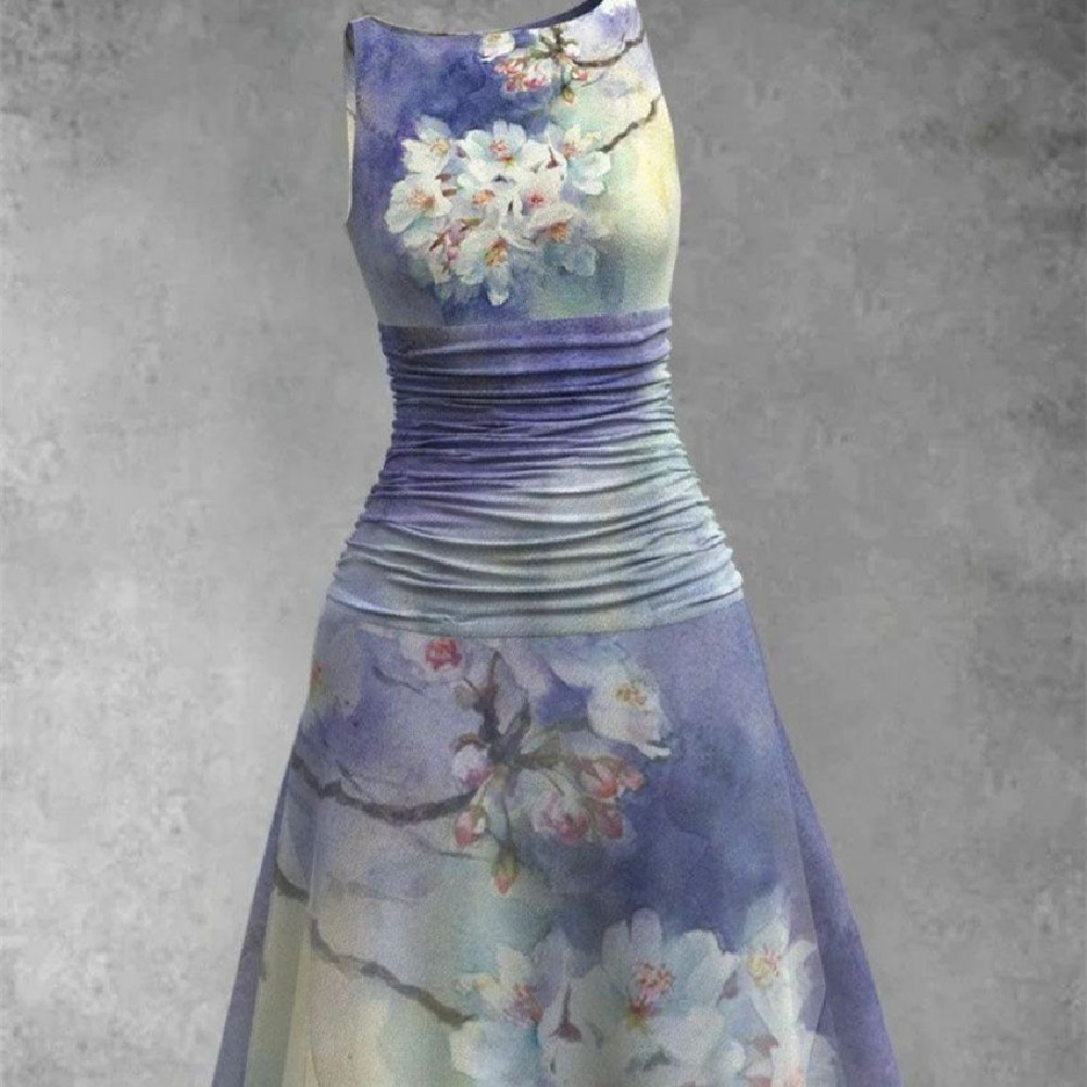 Summer Fresh Floral Floral Print Personalized Sleeveless Waist Women's Clothing Dress