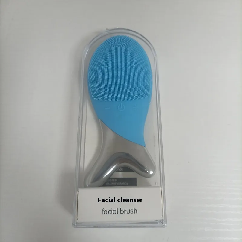 Silicone Gel Cleansing System Electric Facial Nstrument Cleaning Brush Pores Inductive Therapeutical Instrument Vibration Massager - Sky Blue
