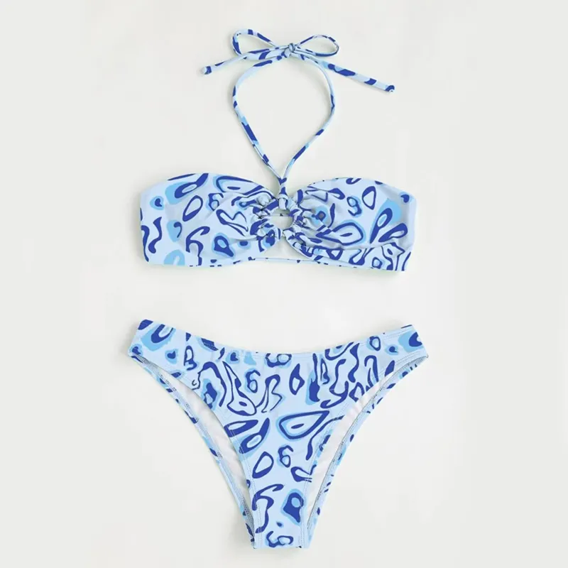 Bandeau Bikini Sexy Split Swimsuit - Blue