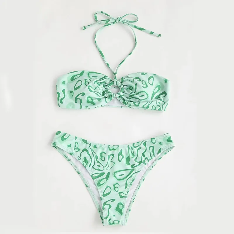 Bandeau Bikini Sexy Split Swimsuit - Green