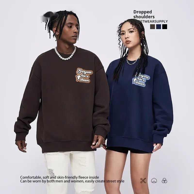 Autumn And Winter Trendy Loose Casual Fashion Brand Round Neck Top
