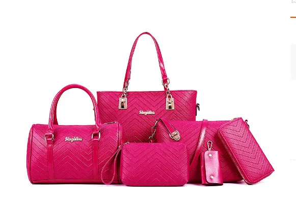 Fashionable And Trendy Embossed Six Piece Set Mother Bag Rose - Shop at LoveMi