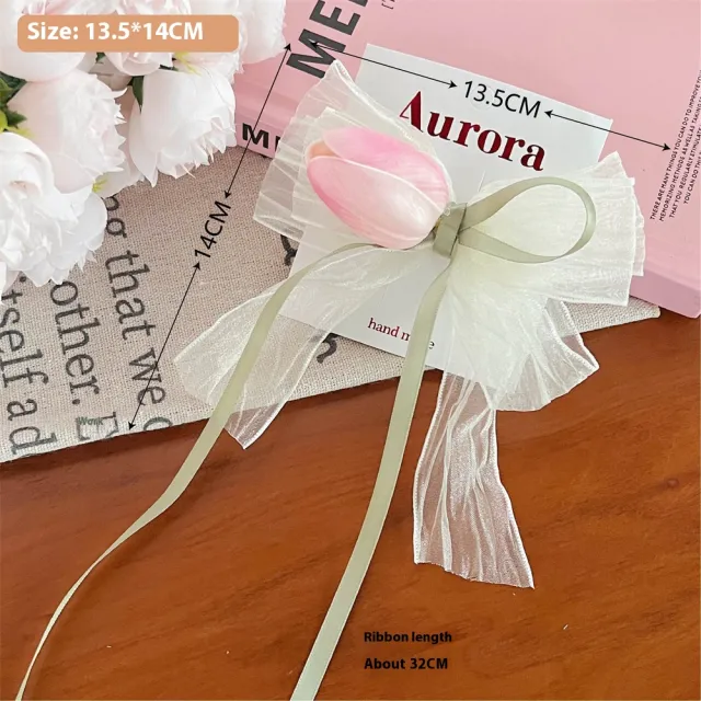 Three dimensional Tulip Flower Barrettes Simple Ribbon 1 Pink Tulip - Shop at LoveMi
