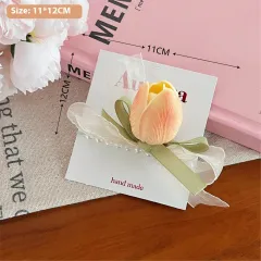 Three-dimensional Tulip Flower Barrettes Simple Ribbon - 8 Yellow And Pink Tulip - View 1